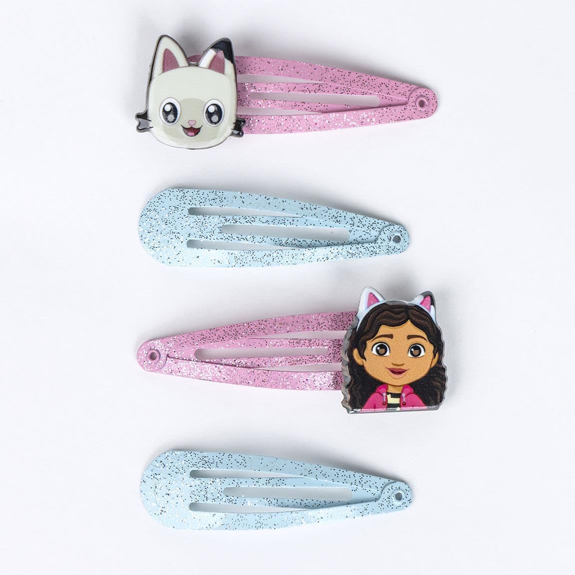 Gabby's Dollhouse Accessory Set – 4 Hair Pins – Pink and Blue – Multicomposition – Pin with Gabby Face and Panty Paws – Original Product Designed in Spain
