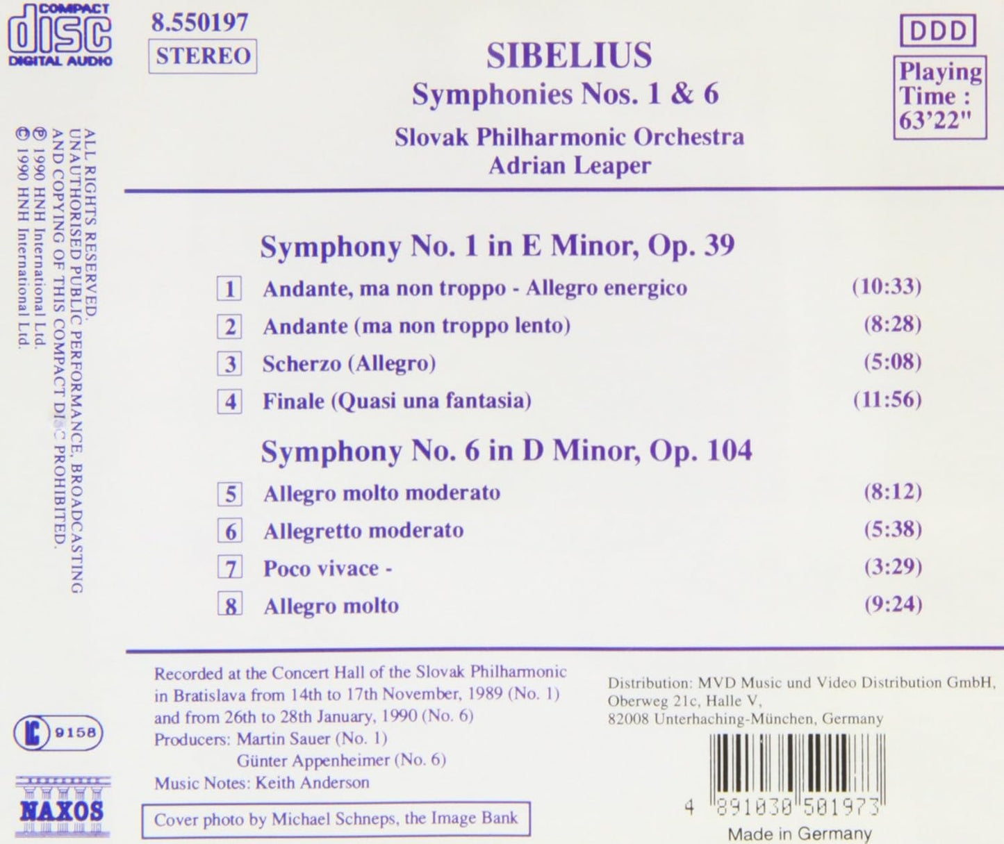 Sibelius Sinfonien 1 und 6 Leaper