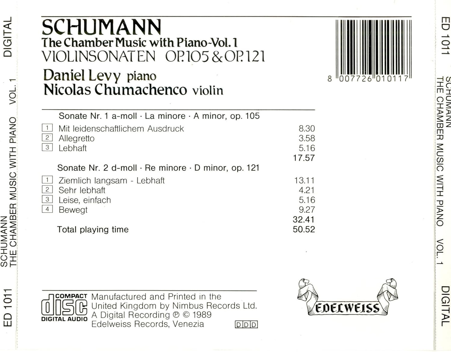 Schumann: The Chamber Music with Piano (Volume 1) - Daniel Levy & Nicolas Chumachenco