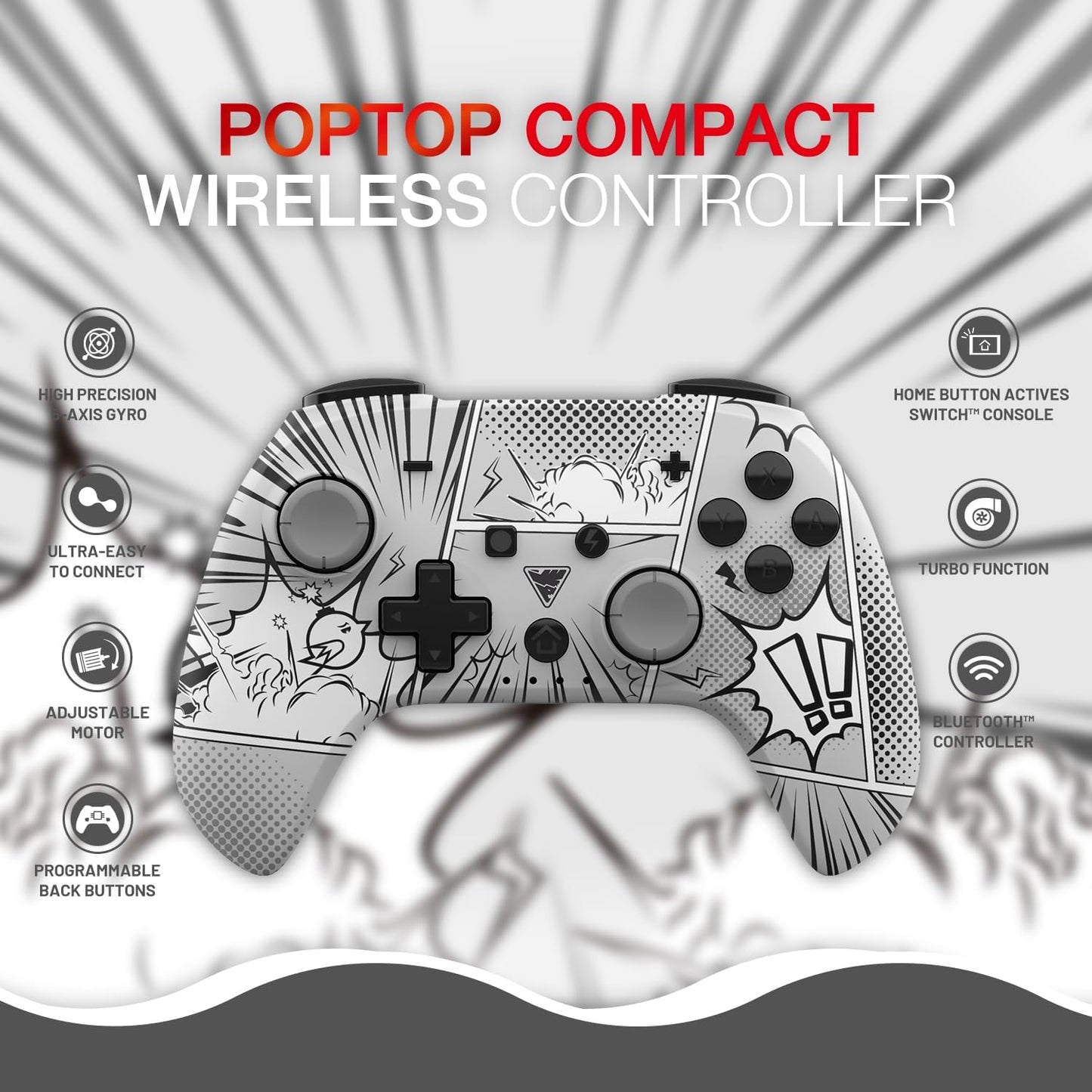 DRAGON SHOCK DragonShock - PopTop Manga - Compact Bluetooth Wireless Controller for Nintendo Switch - Switch OLED - PC - Android