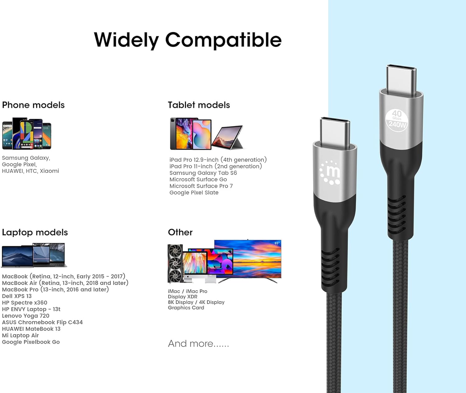 Manhattan 356374 - Cable USB 4 EPR USB-C™ M/M 40G 240W PD 3.1 8K E-Mark Certificado 1 m Negro