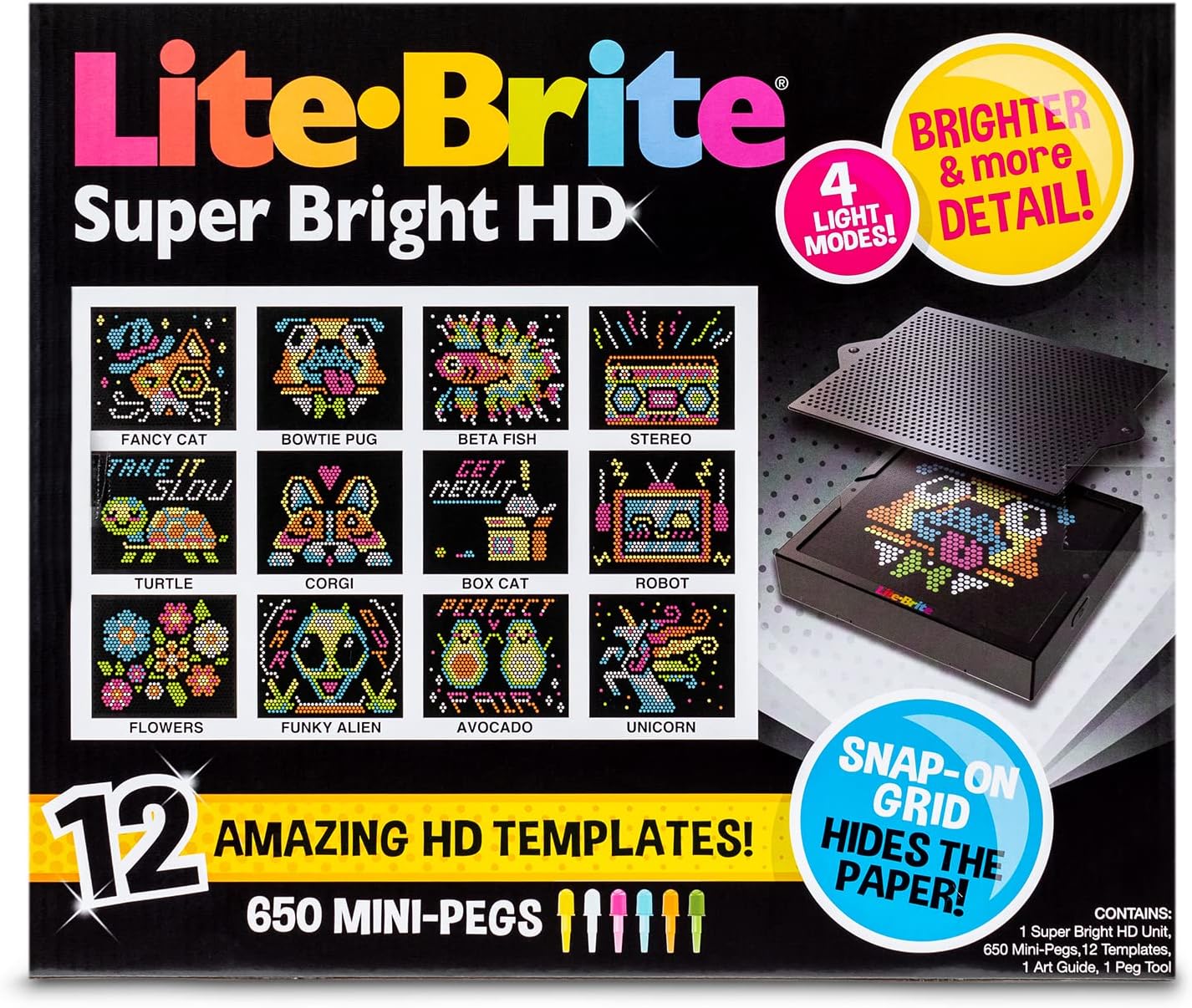 Lite-Brite | Super Brite HD | Light Up Drawing Board, LED Board with Colours, Light Up Toys for Creative Play, Glow Art Neon Effect Drawing Board, Light Toys for Kids Ages 4+ | Basic Fun 02323