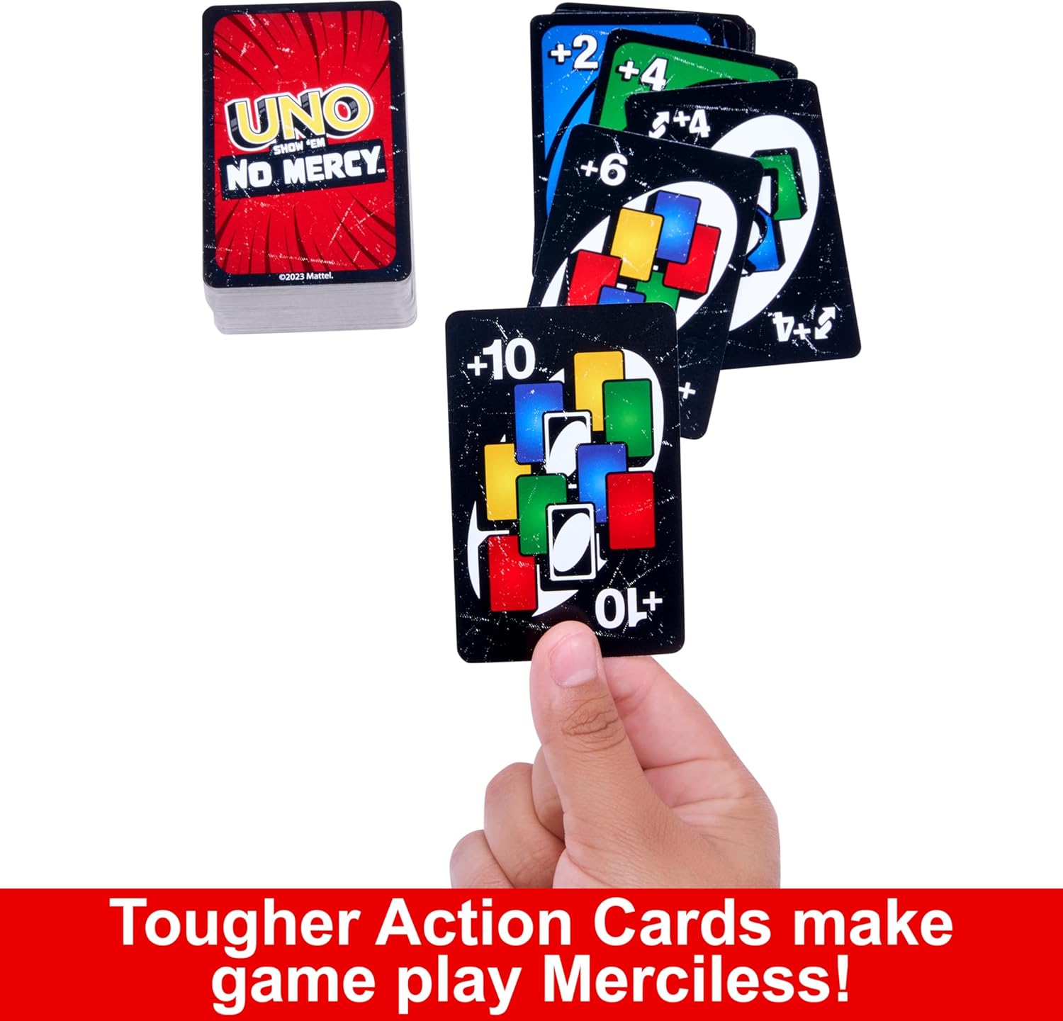 Mattel Games UNO Show ?em No Mercy Card Game for Kids, Adults & Family Parties and Travel With Extra Cards, Special Rules and Tougher Penalties., HWV18