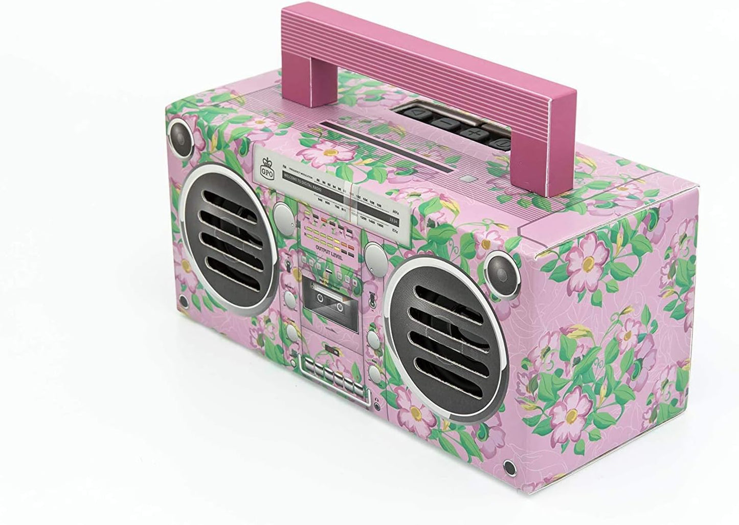 GPO BRONX Mini Bluetooth Speaker. Compact Retro Portable Speaker with Rechargeable Battery, USB Port, TF Card Port, and Aux, Outdoor Speaker for Parties, Floral Pink