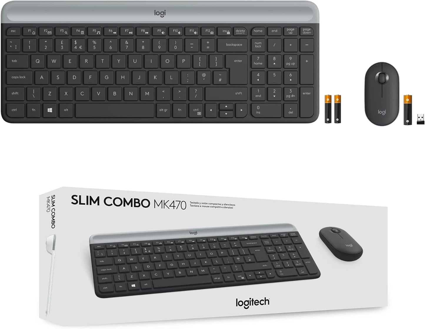 Logitech Slim Wireless Keyboard and Mouse Combo MK470, QWERTY US International Layout - Grey