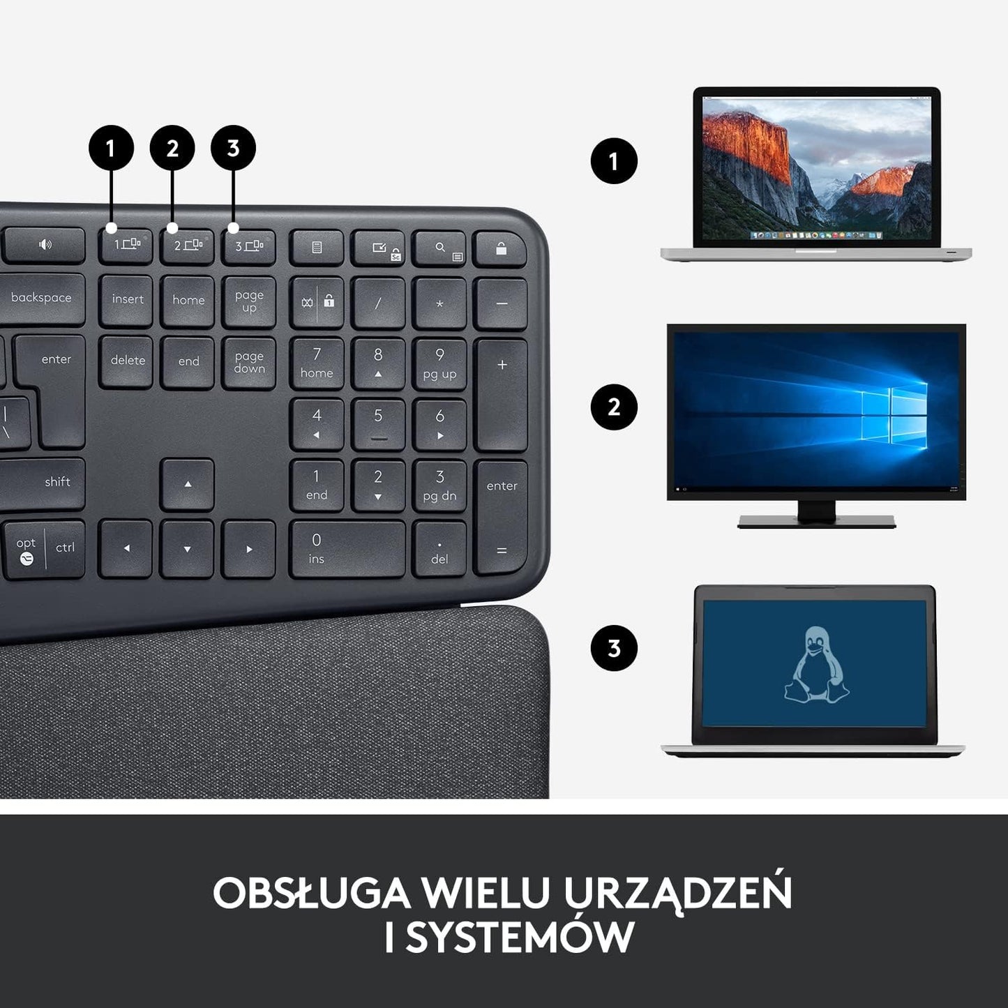 Logitech ERGO K860 Split Wireless Keyboard for Business, QWERTY US International Layout - Grey