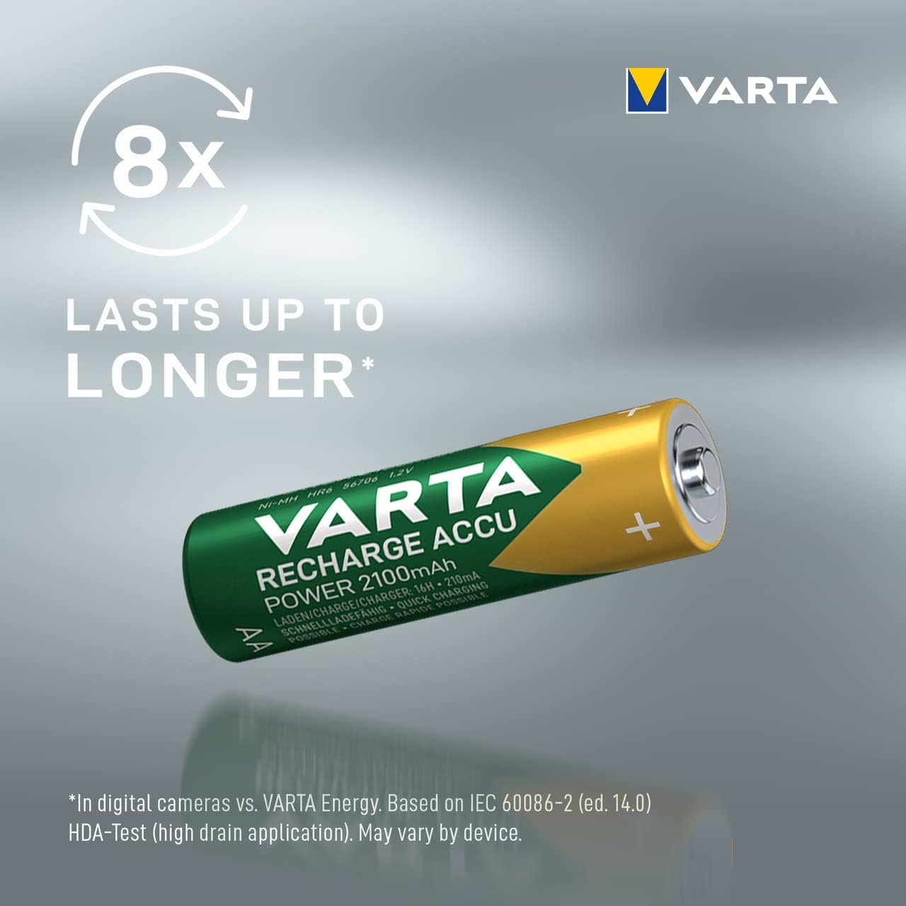 VARTA 1213 Recharge Accu Power, Ready-To-use pre-charged AA Mignon NiMH rechargeable battery (2-pack, 2100 mAh) - without memory effect AA, 2100 mAh Single 2 Count (Pack of 1