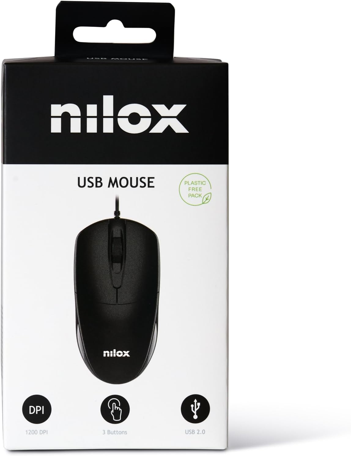 Nilox MOUSB1011 Mouse USB con Sensore Ottico Alta Precisione 1200 DPI e 3 Pulsanti, Cavo 1,6 metri, Compatibile con Windows/Linux/Mac