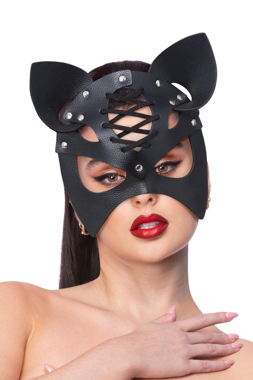 Smiffys Fever Black Mock Leather Cat Mask