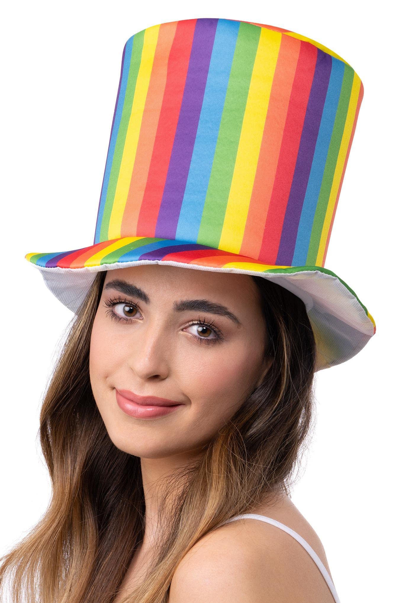 Smiffys 56390 Deluxe Pride Rainbow Stripe Top Hat, Unisex Adult, Multi-Colour, One Size