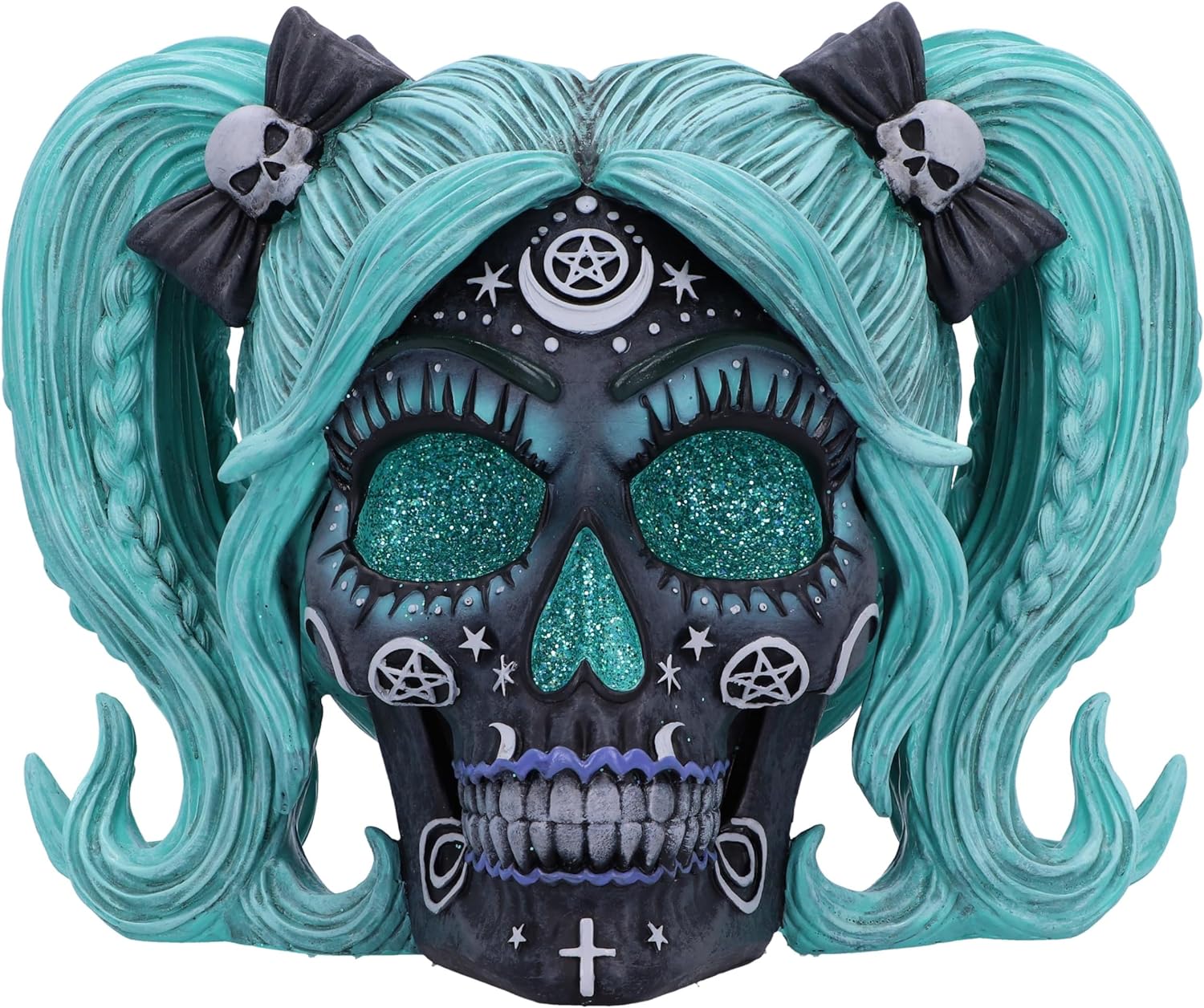 Nemesis Now Drop Dead Gorgeous Cute and Cosmic Figurine 19.5cm, Resin, Witchy Doll Skull Ornament, Female Turqoise and Black Skull with Glitter Eyes, Cast in the Finest Resin, Expertly Hand-Painted