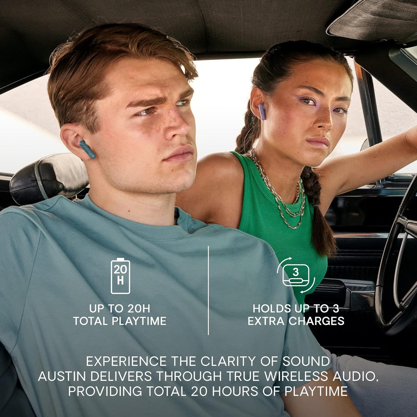 Urbanista True Wireless Earbuds, Bluetooth 5.3 Earphones, IPX4 In Ear Headphones, Ear Buds with Dual Microphones, 20 Hr Playtime, Touch Controls, TWS USB C Charging Case, Austin, Blue