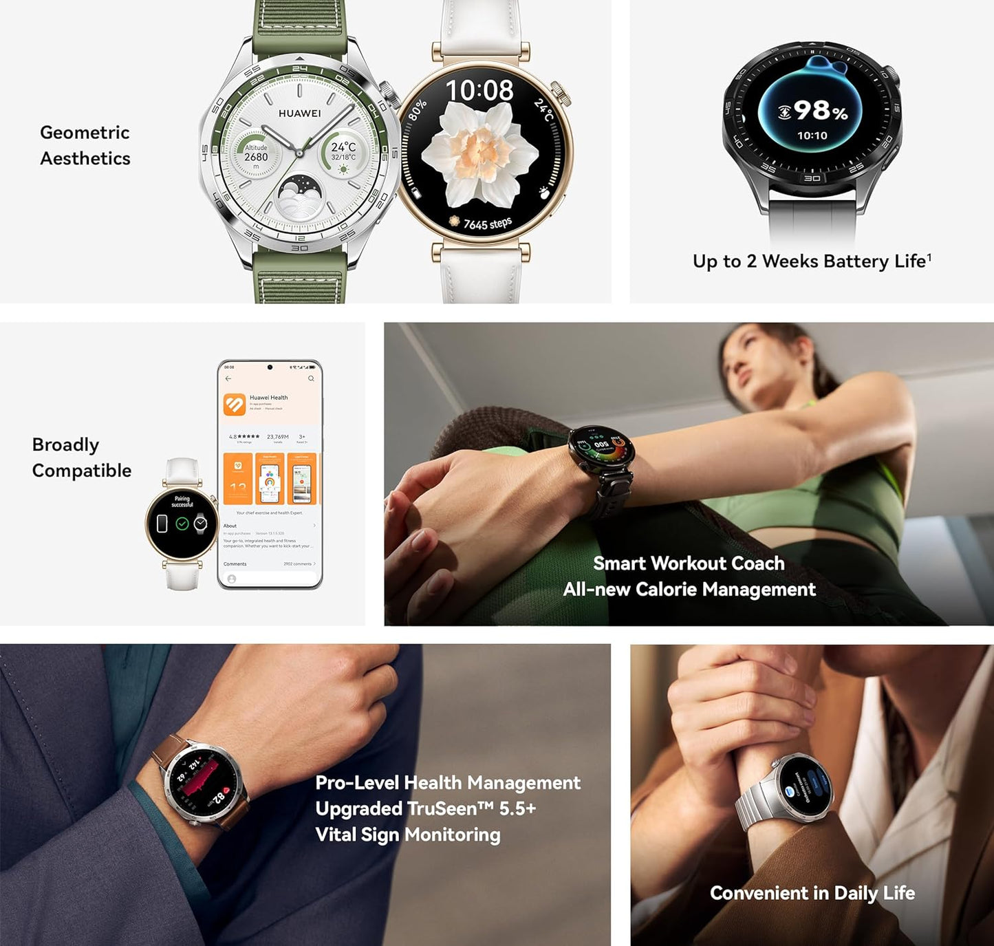 HUAWEI WATCH GT 4 Smart Watch - Up to 2 Weeks Battery Life Fitness Tracker - Compatible with Android & iOS - Health Monitoring with Pulse Wave Arrhythmia Analysis - GPS Integrated - 46MM