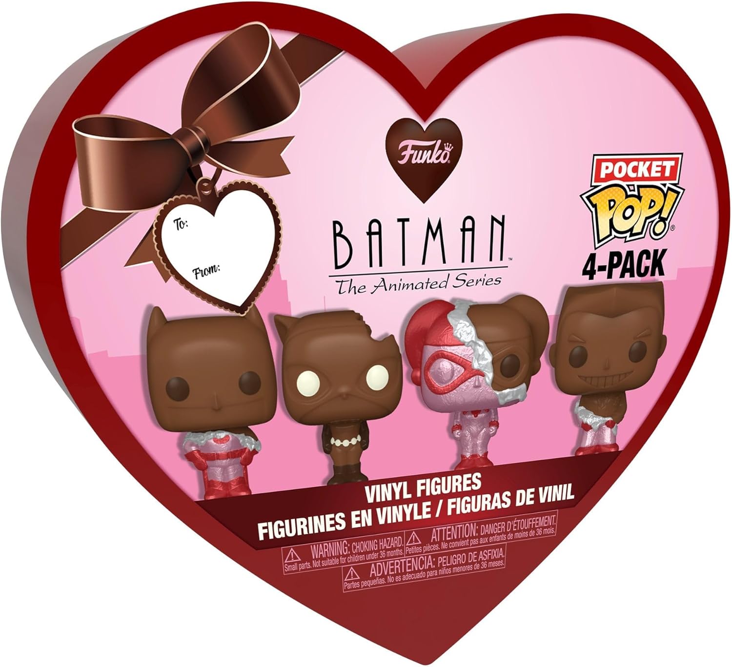 Funko Pocket POP! DC Valentines Box 4 Pack - Batman - (Choc) - DC Comics - Keychain - Collectable Vinyl Mini Figure Novelty Keyring - Stocking Filler - Gift Idea - Official Merchandise - Minifigure
