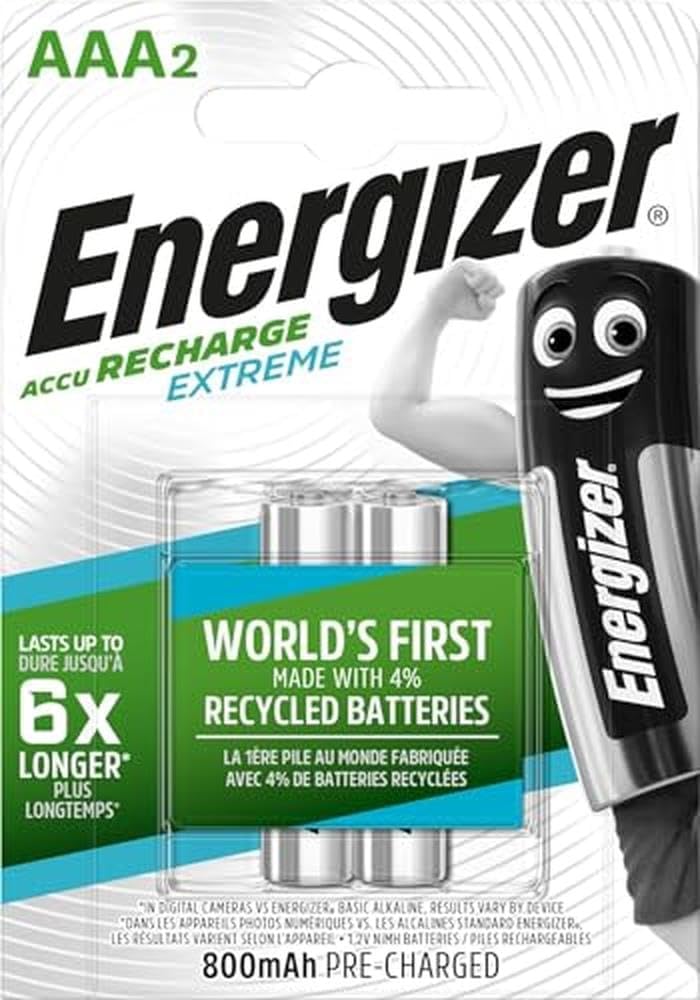 Energizer NimH Extreme Micro Rechargeable Battery 1.2 Volt 800 mAh Pre-Charged Pack of 2