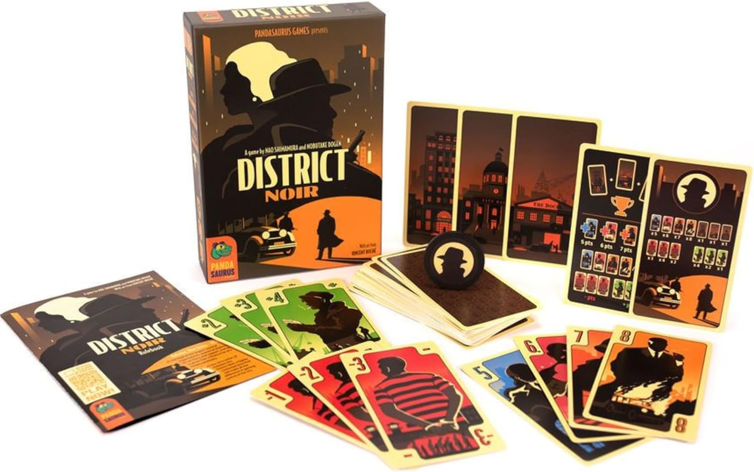 District Noir Card Game | Crime Themed Bluffing and Set Collection Strategy Game | Fun Family Game for Kids and Adults | Ages 10+ | 2 Players | Avg. Playtime 10-20 Minutes | Made by Pandasaurus Games