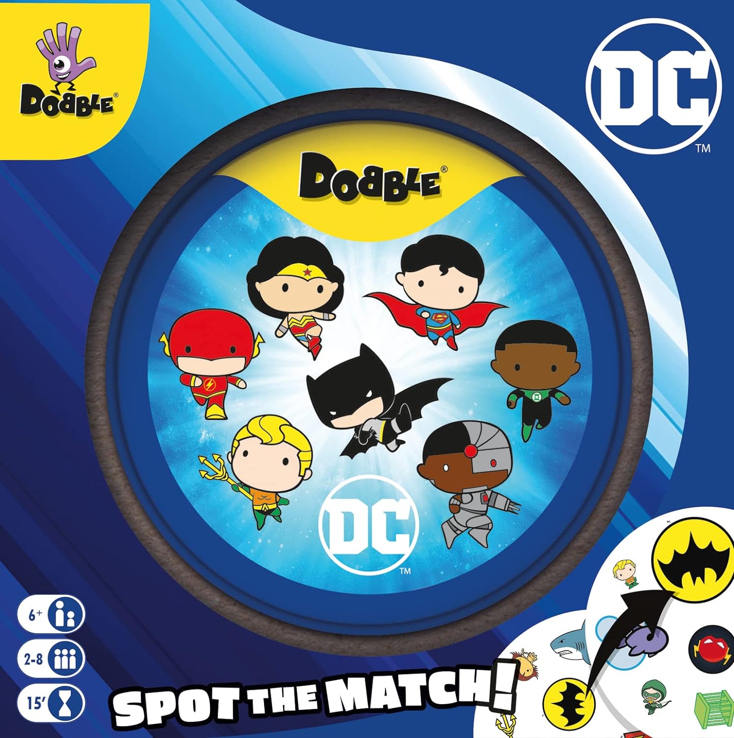 Asmodee | Dobble DC Justice League - | Card Game | Ages 6+ | 2-8 Players | 15 Minutes Playing Time