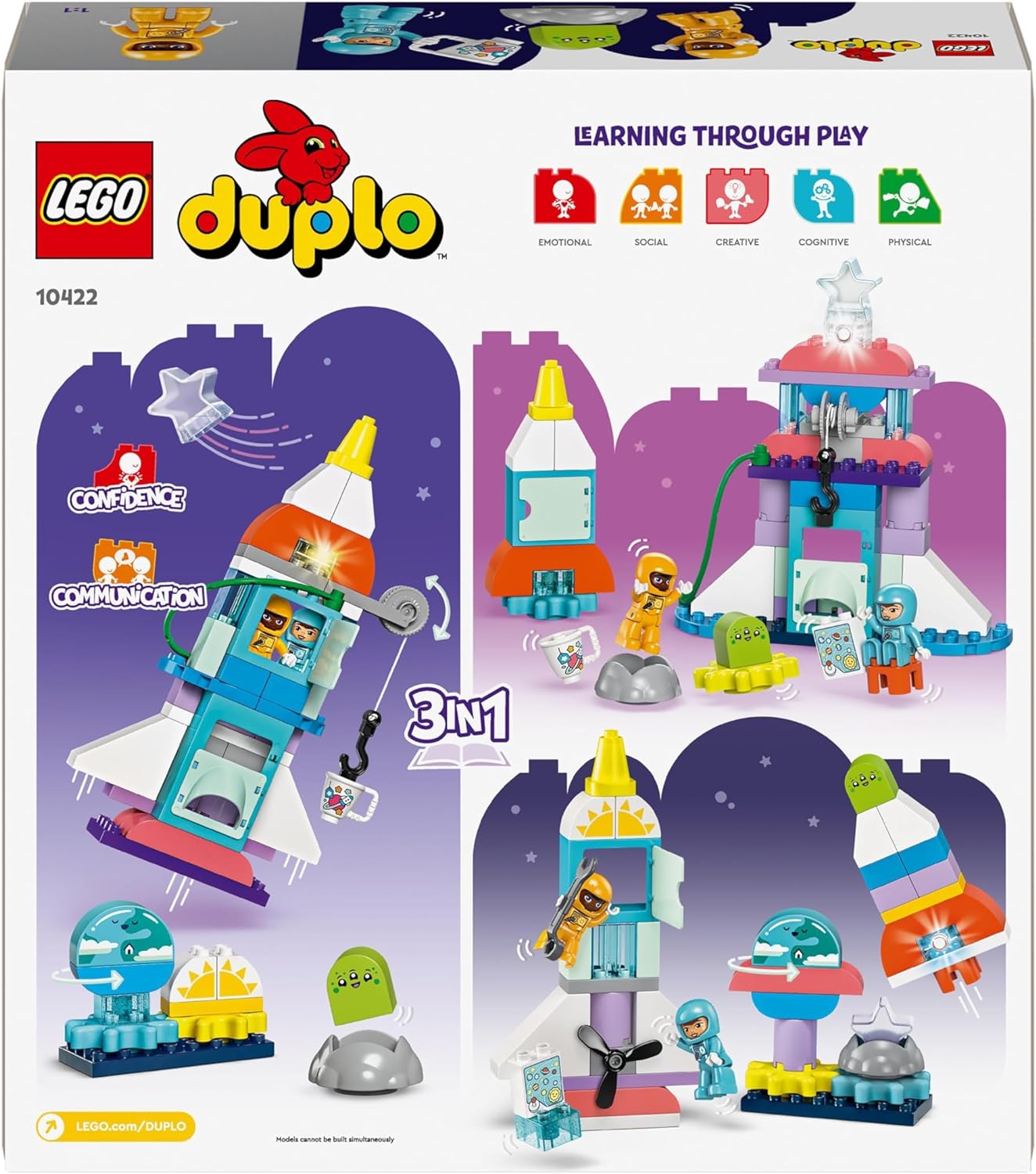 LEGO DUPLO 3in1 Space Shuttle Adventure Bricks Set, Rocket Toy for 3 Plus Year Old Toddlers, Boys & Girls with Astronaut Figures, Science Learning Toys, Birthday Gift Idea 10422