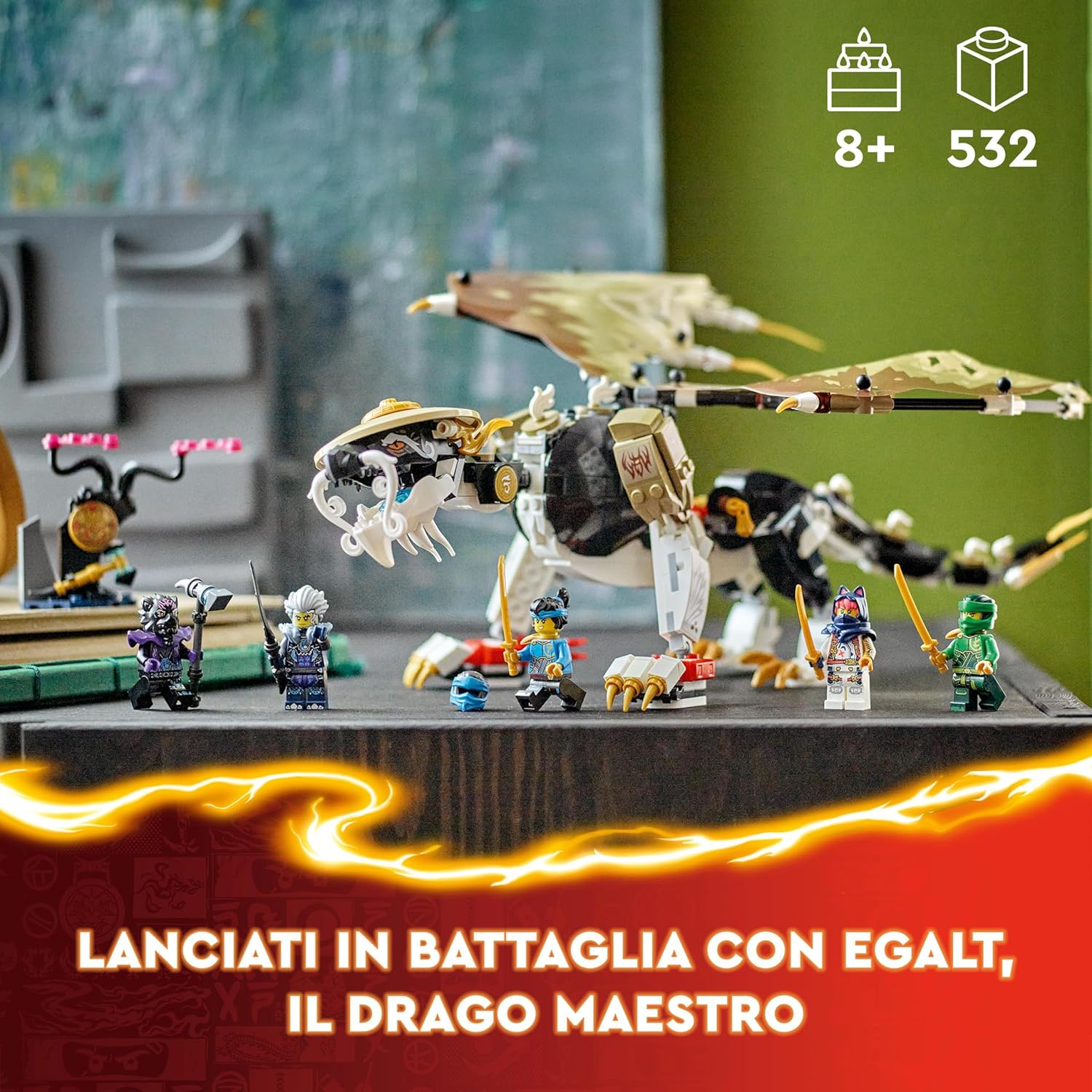 LEGO NINJAGO Egalt the Master Dragon Toy for 8 Plus Year Old Boys & Girls, Dragons Rising Building Set with 5 Ninja Character Minifigures Inc. Nya and Lloyd with Sword Elements, Kids' Gift Idea 71809