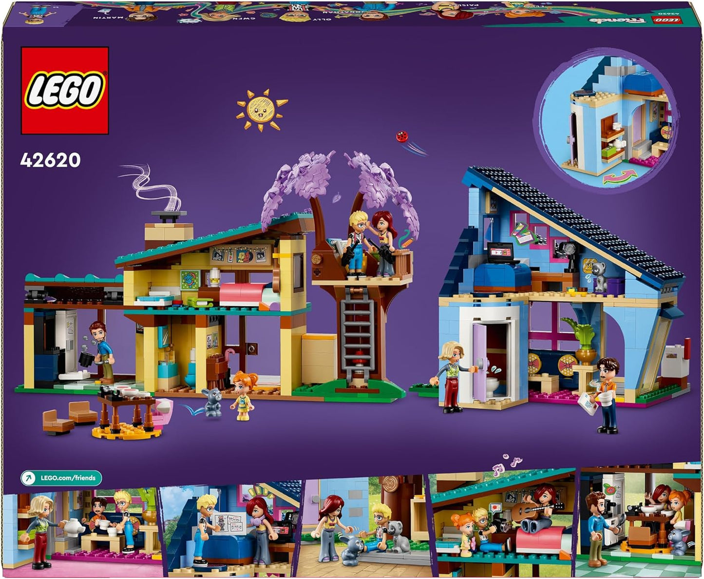 LEGO Friends Ollys und Paisleys Familien Haus, Puppenhaus mit Figuren und Zubehör, Set mit zweistöckigem Haus-Spielzeug und Baumhaus, kreatives Geschenk für Mädchen und Jungen ab 7 Jahren 42620