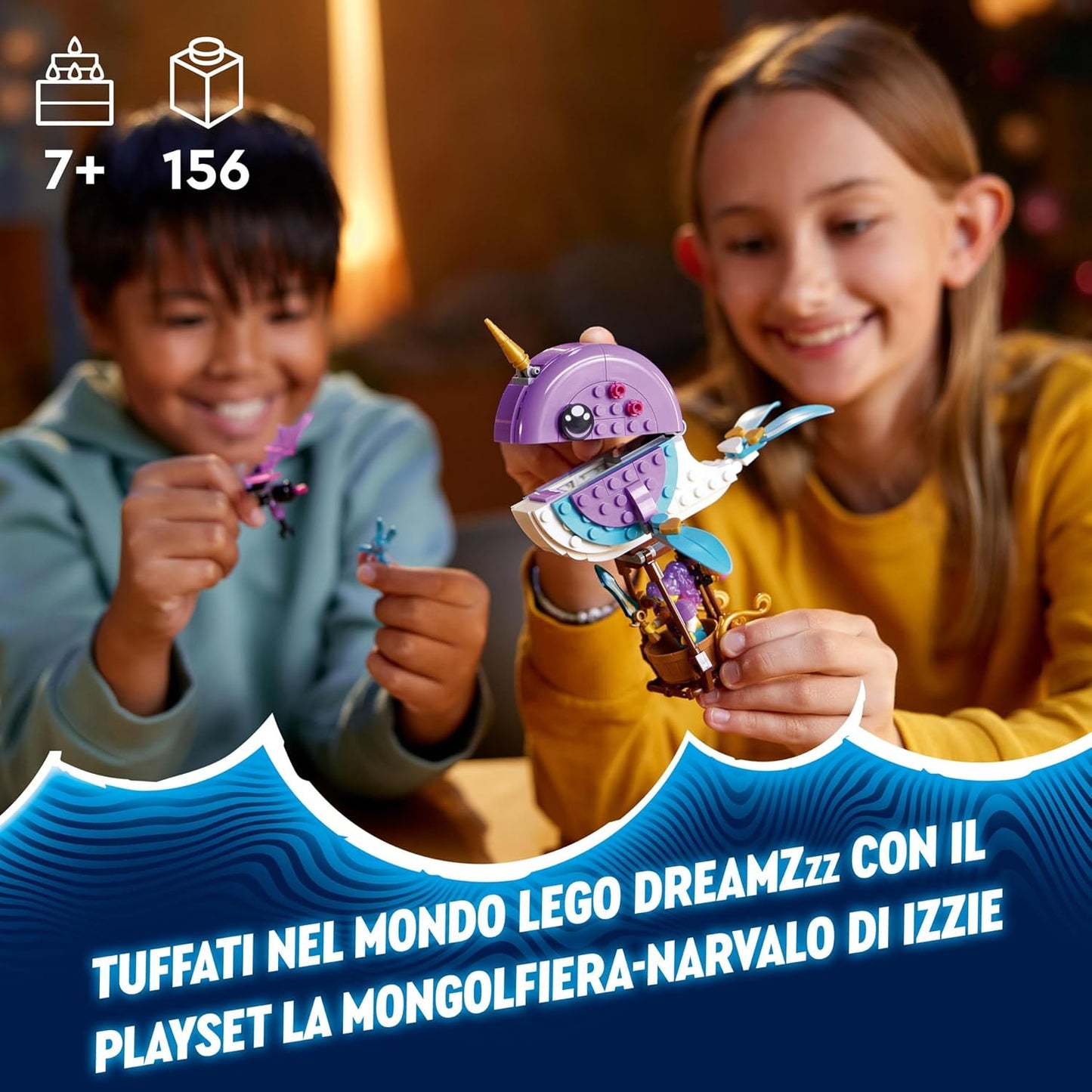LEGO DREAMZzz 2-in-1 Izzies Narwal-Heißluftballon, Meerestiere-Spielzeug, Rette Bunchu vor einem Albgnom, wandlungsfähiges Wal-Spielzeug für Kinder, Geschenk für Mädchen und Jungs ab 7 Jahren 71472