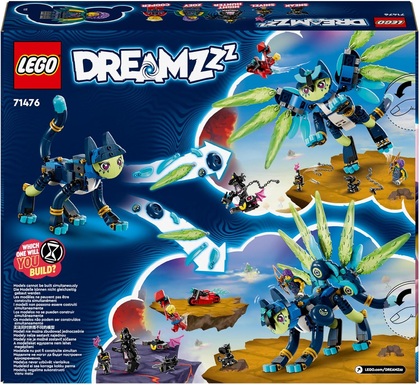 LEGO DREAMZzz 2-in-1 Zoey und die Katzeneule Zian, Actionfiguren-Set mit Spielzeug-Katze für Kinder, Enthält baubares Fabelwesen, Figure und Nachtjäger, Geschenk für Kinder ab 9 Jahren 71476