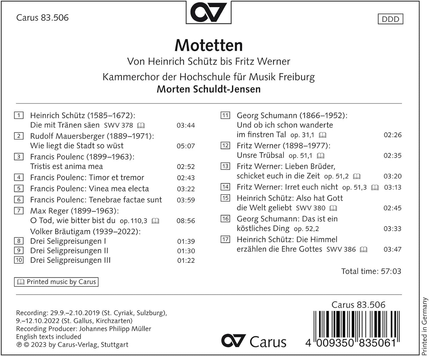 Motetten Von Heinrich Schütz Bis Fritz Werner: Motets from Heinrich Schütz to Fritz Werner