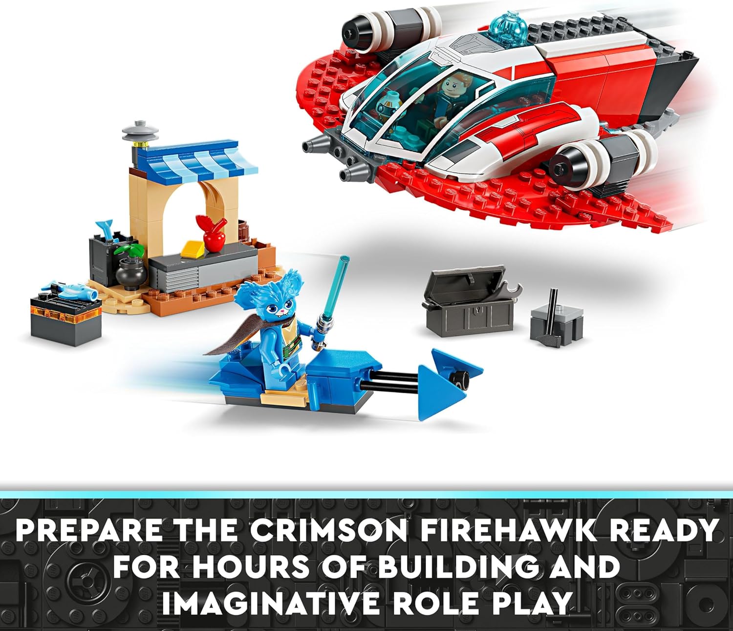 LEGO Star Wars: Young Jedi Adventures Der Crimson Firehawk, Starterset für Kinder mit baubarem Raumschiff-Spielzeug, Speeder Bike und 3 Figuren, Geschenk für Jungs und Mädchen ab 4 Jahren 75384