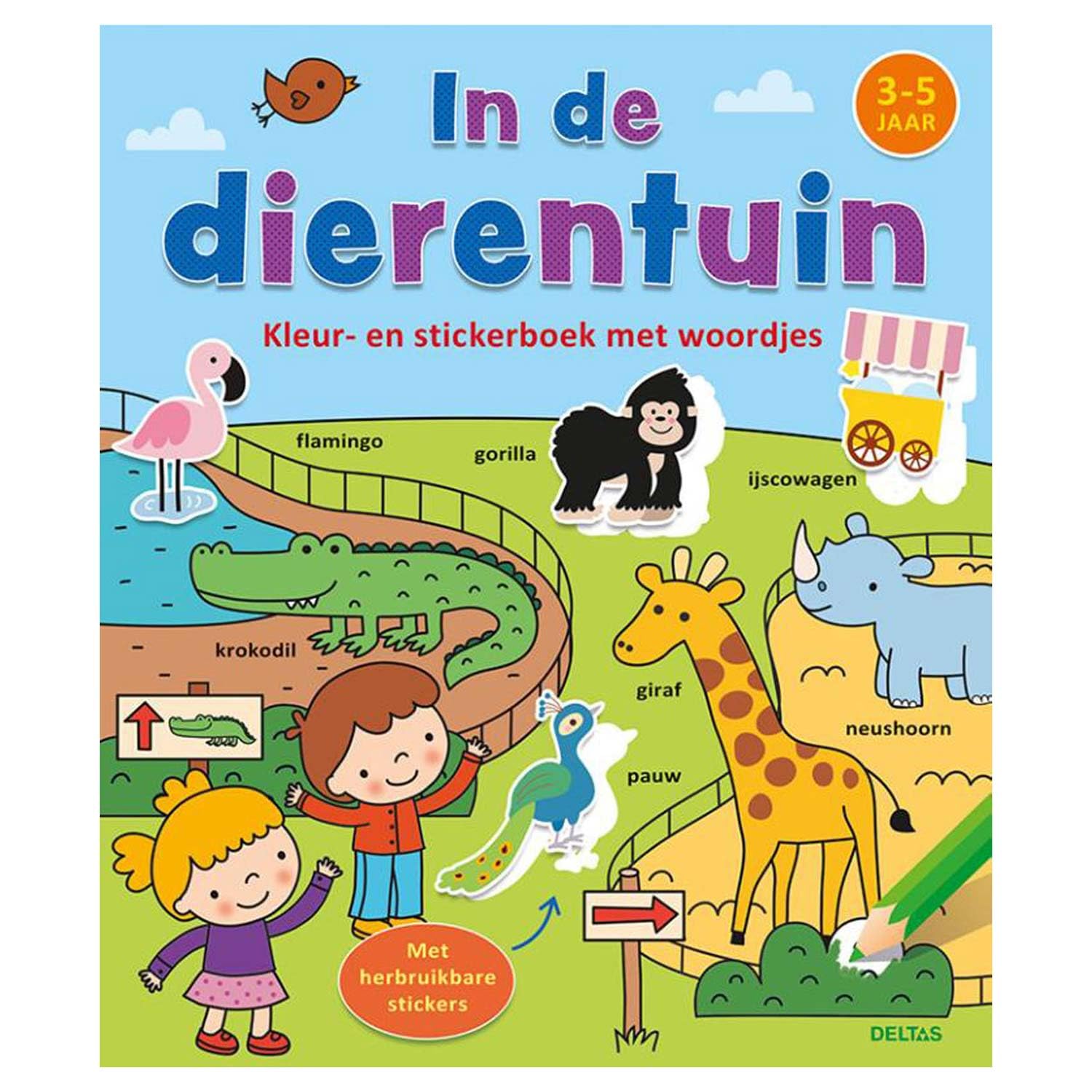Kleur- en stickerboek met woordjes - In de dierentuin (3-5 j.