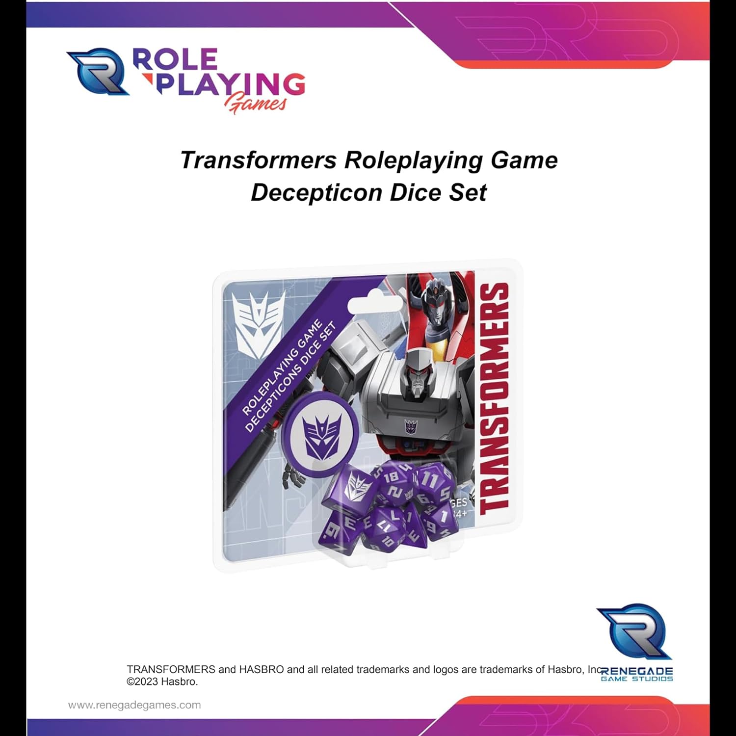 Renegade Game Studios: Transformers RPG Decepticon Dice Set - 8 Pieces - Roleplaying Game Accessory, Designed for The Essence20 Roleplaying System