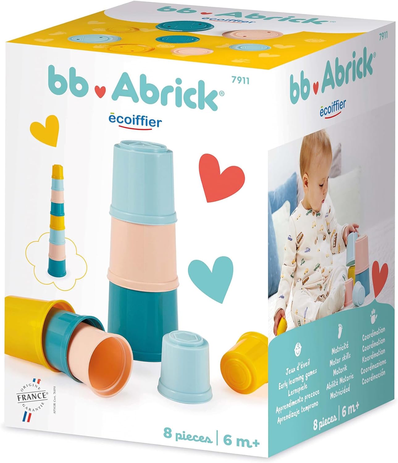 Ecoiffier - Tower of Stackable Cups, Pastel Colours, Fine Motor Skills for Boys Girls from 6 Months (7600007911