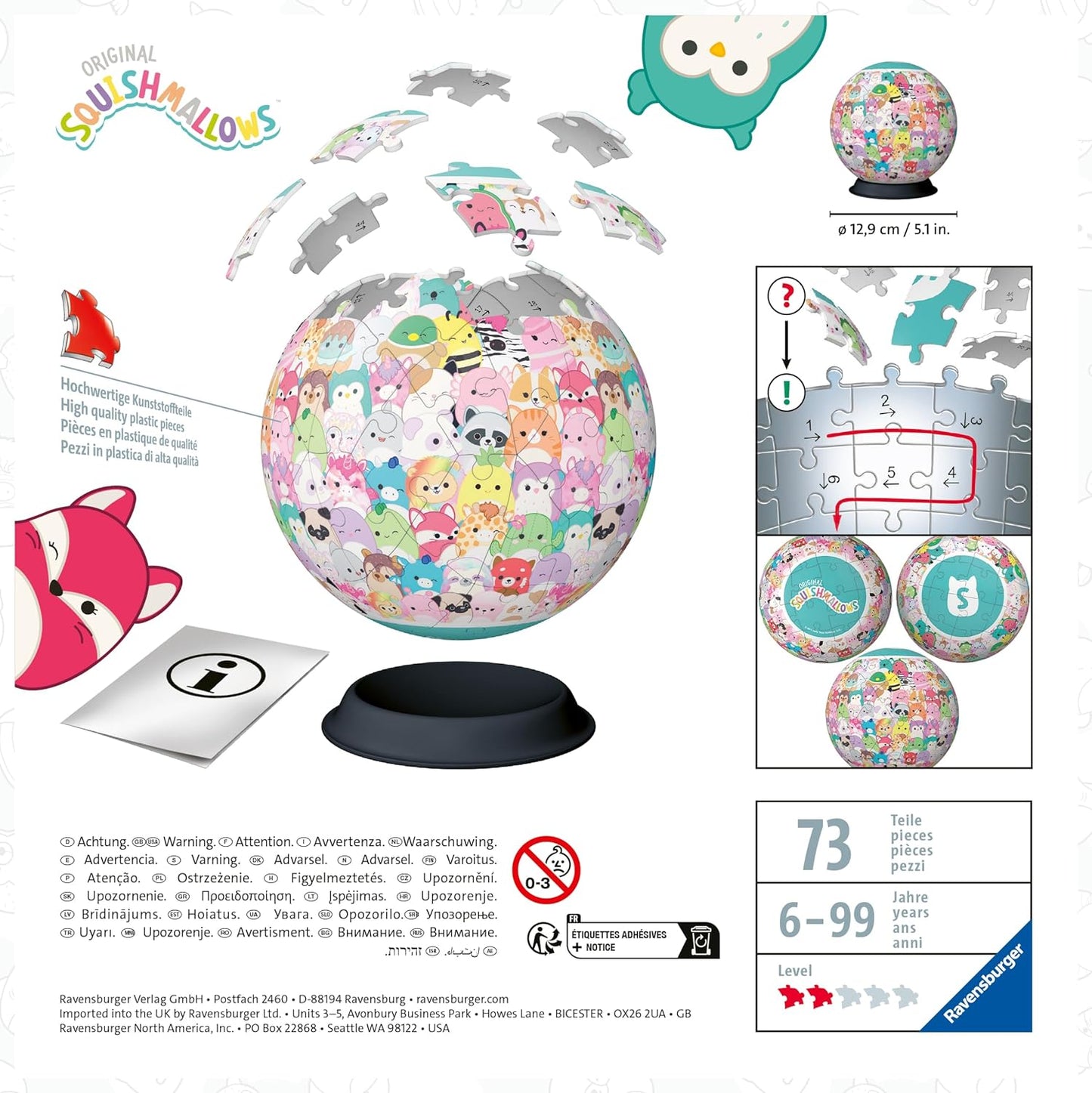 Ravensburger Squishmallows Easter Gifts - 3D Jigsaw Puzzle for Adults and Kids Age 6 Years Up - 72 Pieces - No Glue Required