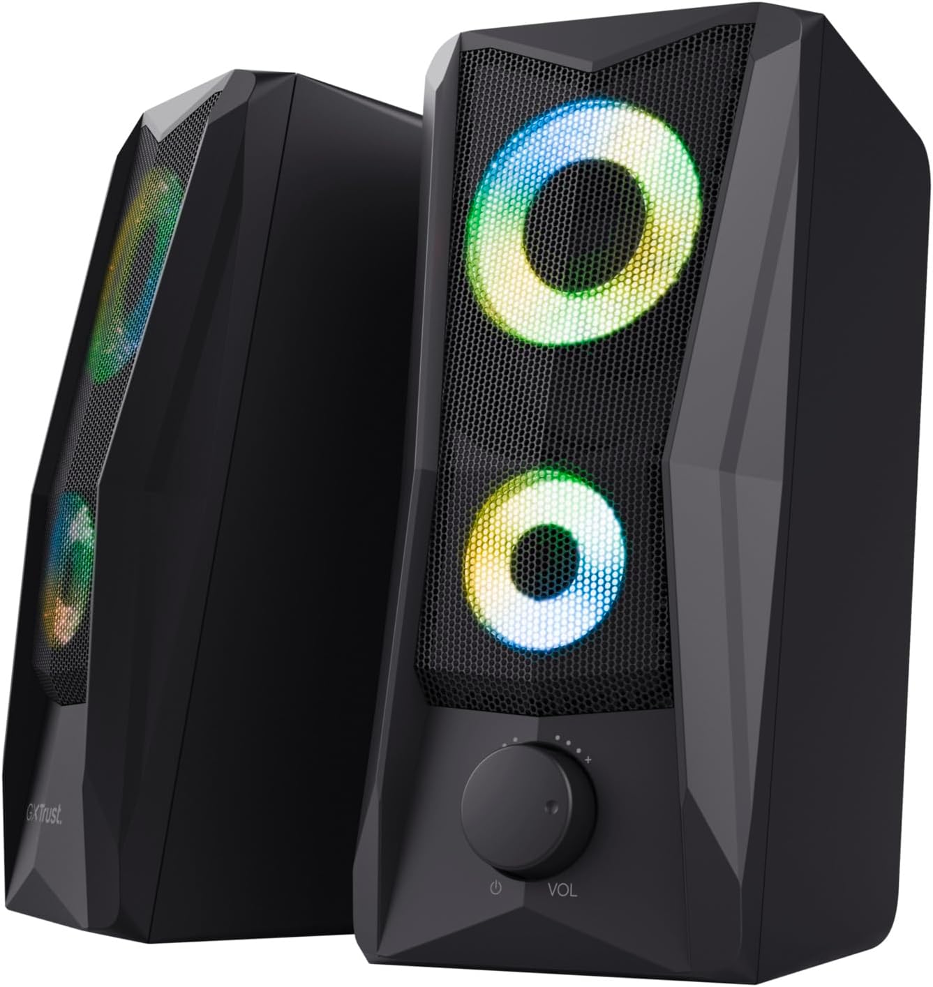 Trust Gaming GXT 606B Javv PC Speakers 2.0 with RGB Lights, 12W (6W RMS), 3.5 mm Jack, Metal Grille, USB Powered Gamer Sound System, Compact Stereo Computer Speakers for Desktop/Laptop