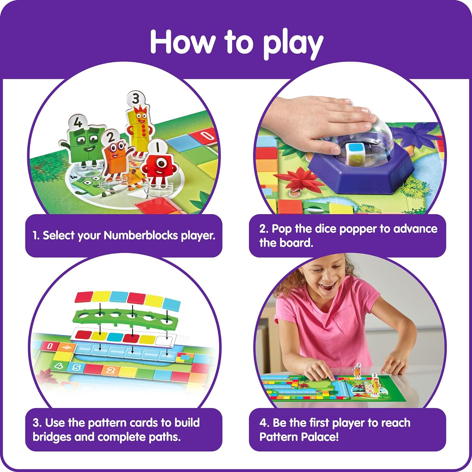 Learning Resources Numberblocks Race to Pattern Palace Board Game, Numberblocks Gifts, Maths Games for 3 Year Olds, Learn to Count, Learn Colours, 91 Pieces