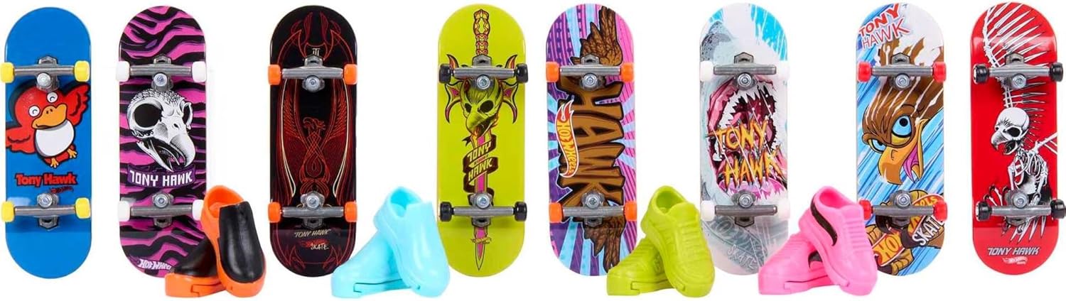 Hot Wheels 8 Tablas de Skate con 4 Pares de Zapatillas para Dedos, monopatín de Juguete, +5 años (Mattel HMY19