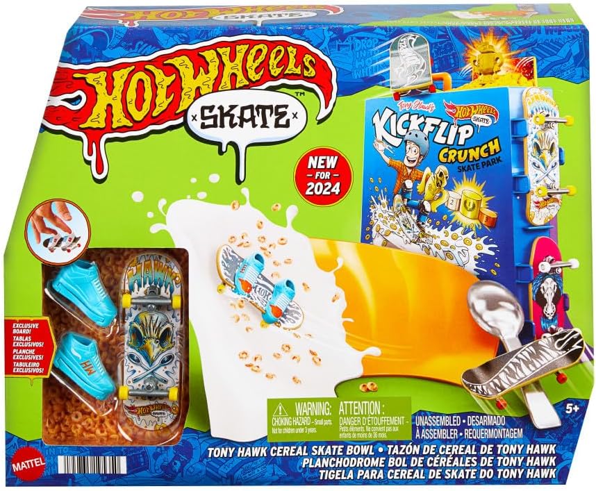 Hot Wheels Skate Tony Hawk Bol de Cereales Set de Juego con monopatín de Juguete con 1 par de Zapatillas para Dedos, +5 años (Mattel HTP09