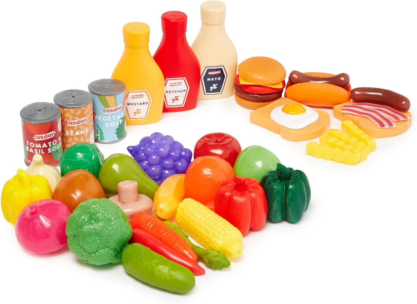 Casdon Play Food Set. 44 Piece Play Food Set for Children Aged 2+. Contains A Delicious Assortment of Fruits, Vegetables and Meals
