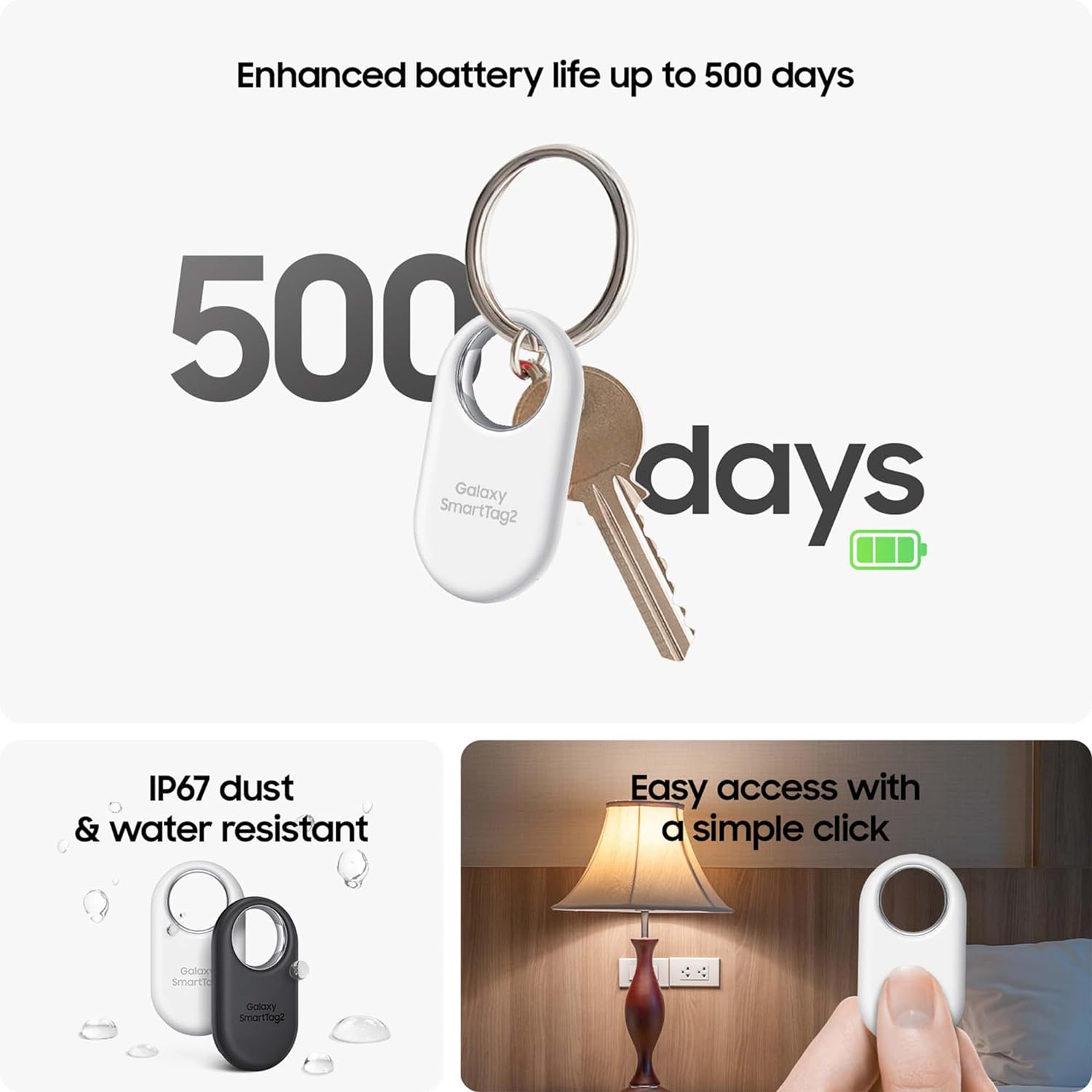 Samsung Galaxy SmartTag2 Bluetooth Tracker (4 Pack), Compass View AR, Find Lost Mode, 2 Black/2 White