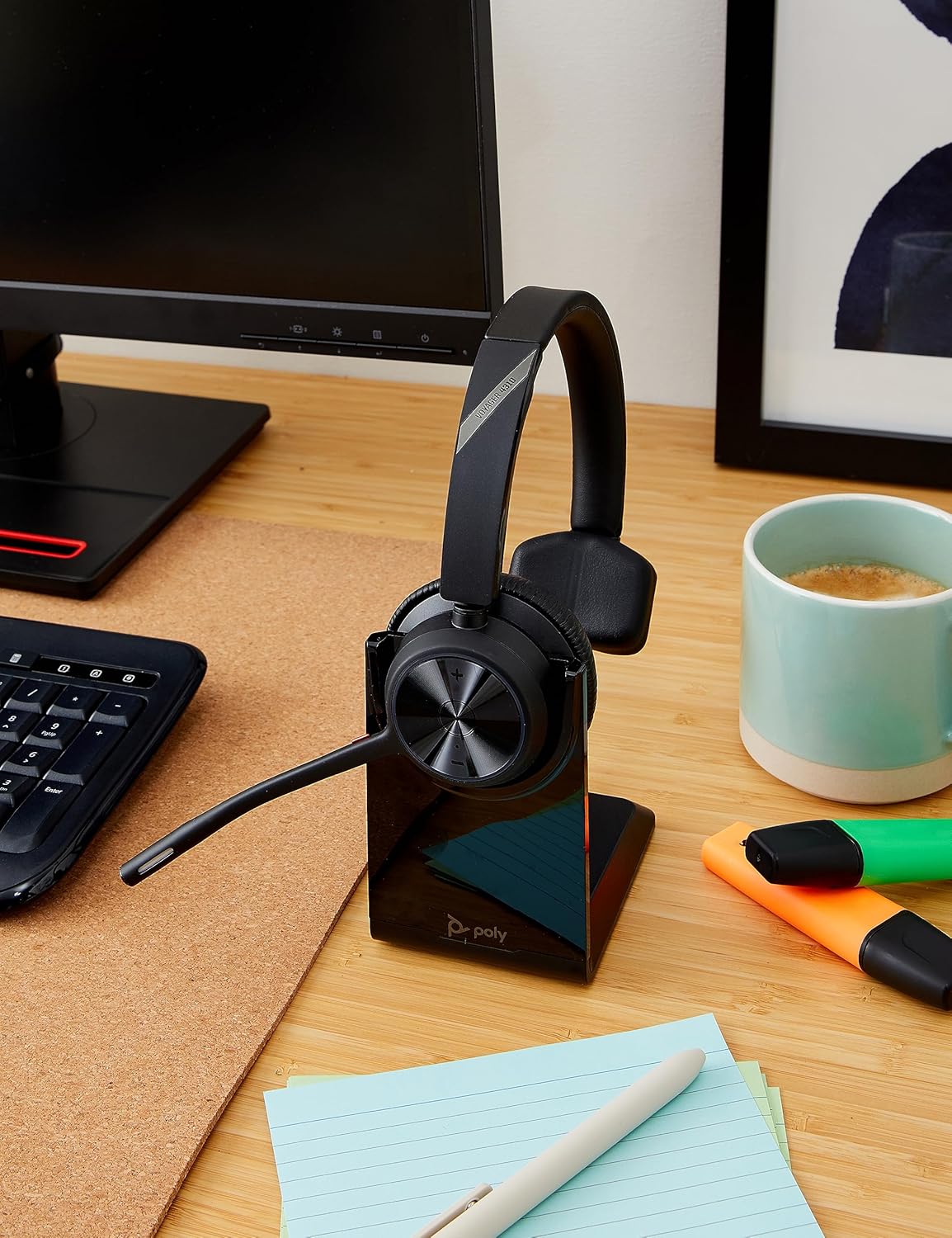 Poly - Voyager 4310 UC Wireless Headset + Charge Stand (Plantronics) - Single-Ear Headset w/ Mic - Connect to PC/Mac via USB-A Bluetooth Adapter, Cell Phone via Bluetooth -Works with Teams, Zoom &More