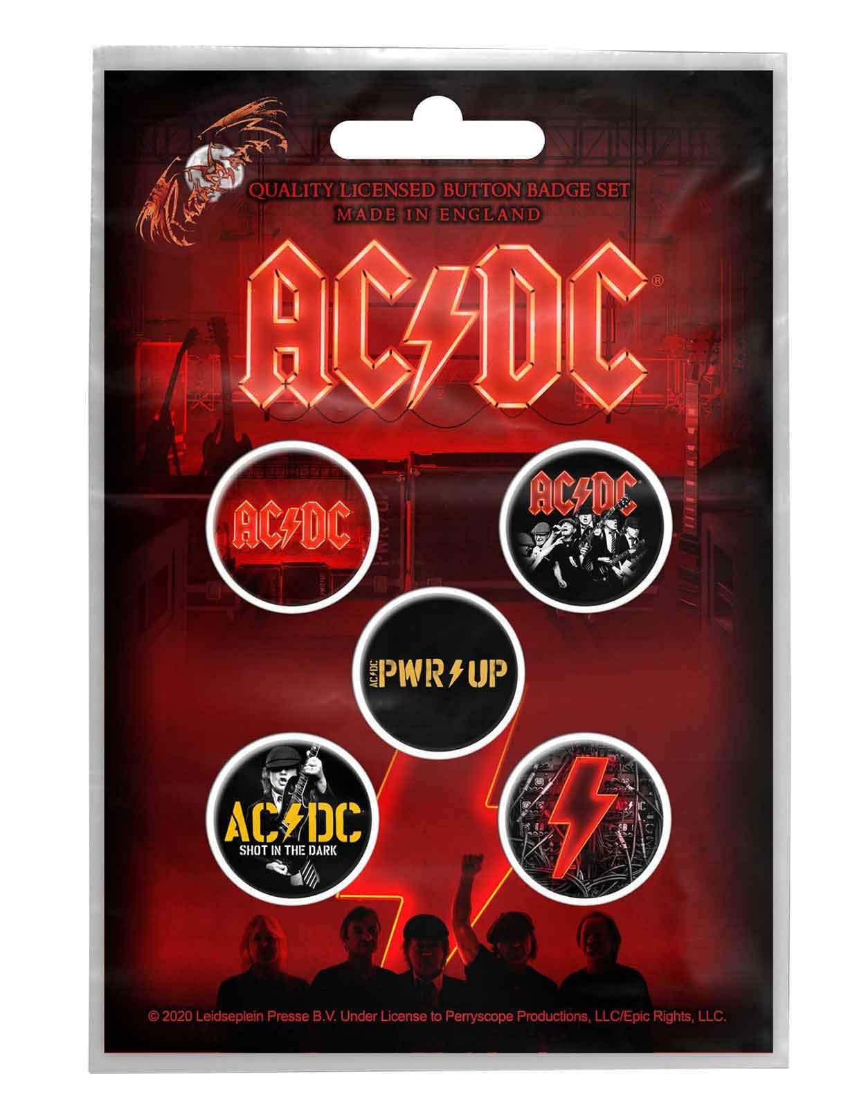 Ac/Dc Button Badge Pwr Up Band Logo Official 5 X Pin Button Size One Size