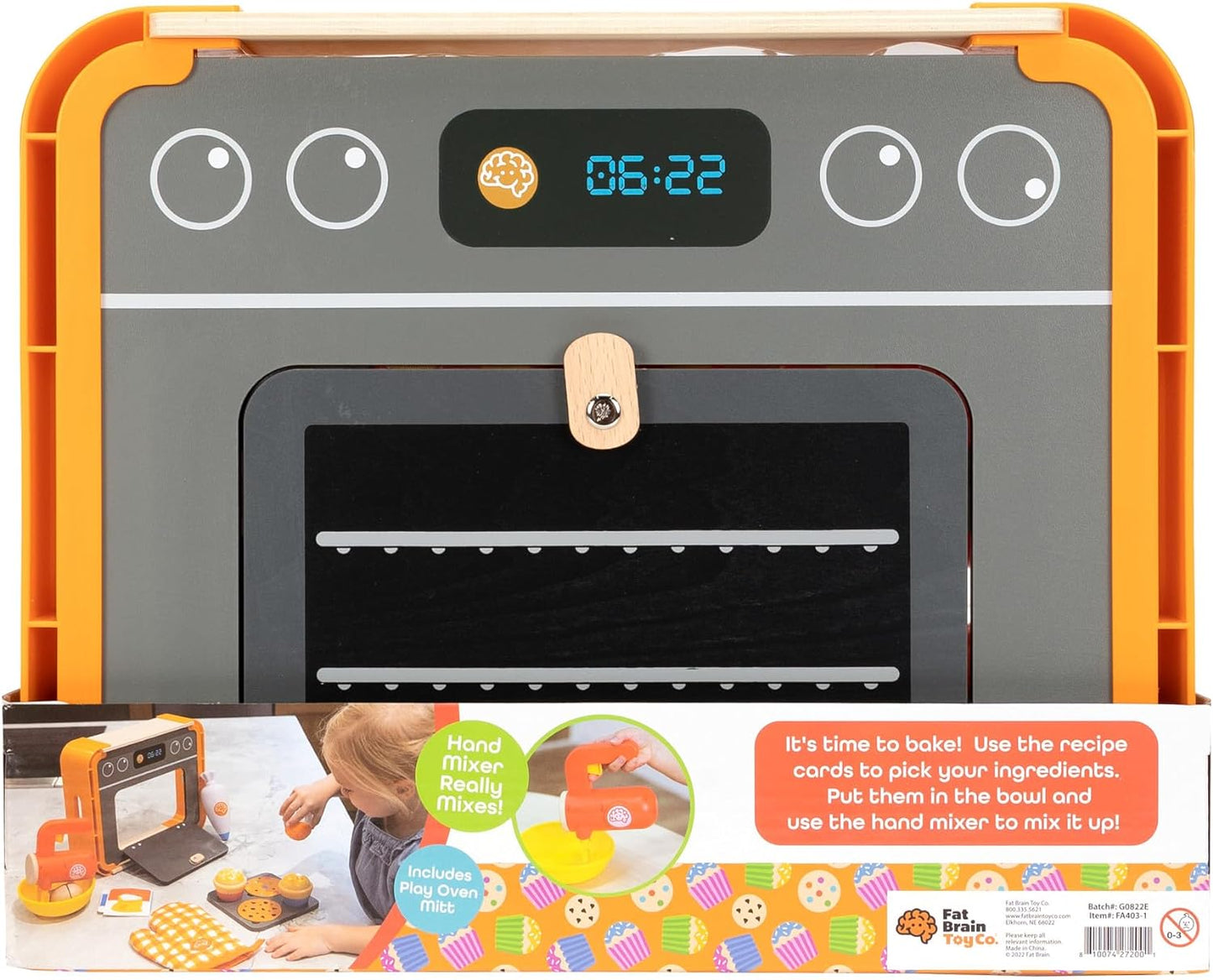 Fat Brain Toys Pretendables Bakery Set-Pretend Play Kids Baking Set with Oven, Mixer, Cupcakes, Cookies and Other Toy Kitchen Accessories - Durable Kids Kitchen Playset - Baking Gifts for +3 Year Olds
