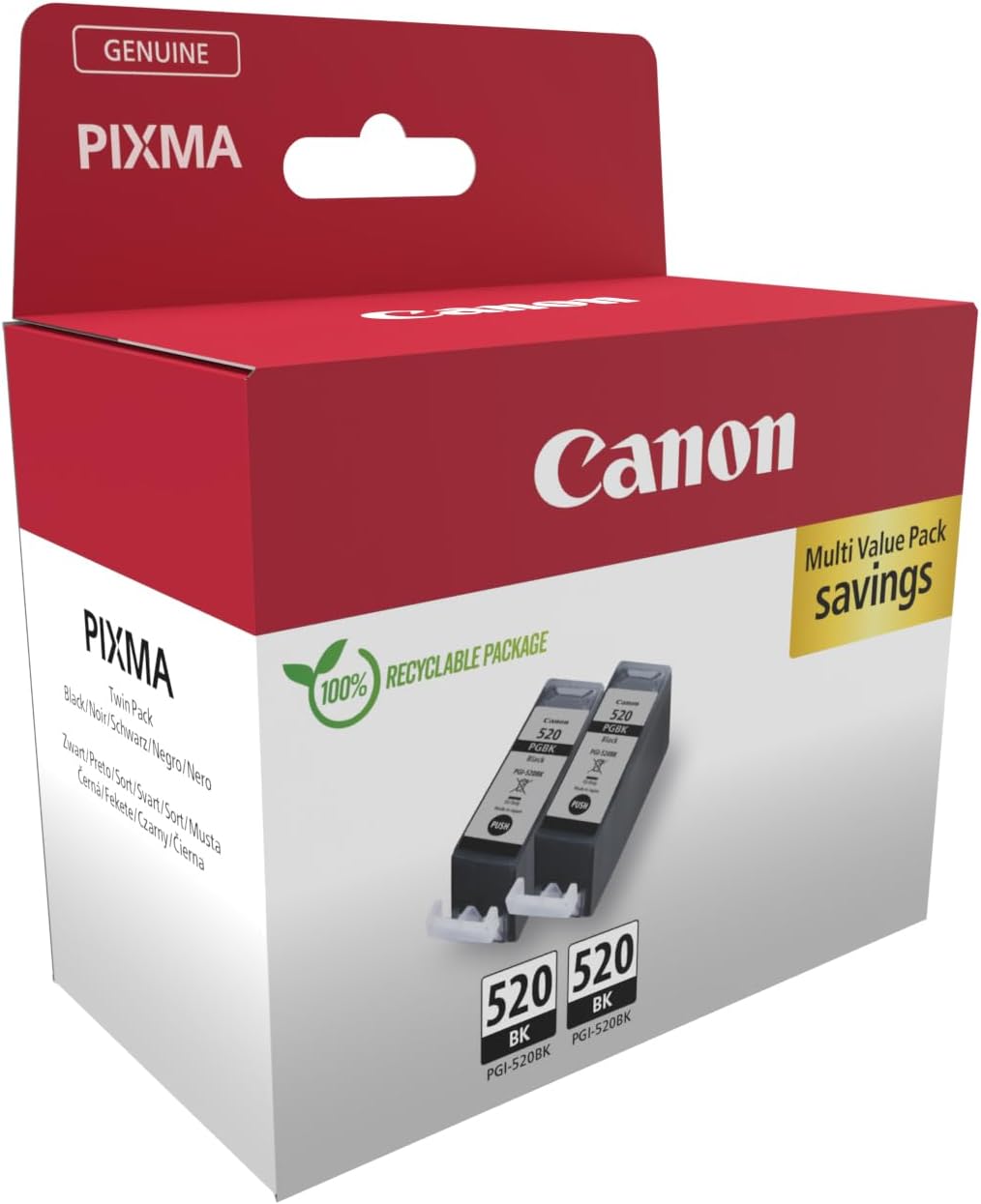 Canon PGI-520 TWIN Pack of 2 cartridges (2x Black) Genuine (Recycled Cardboard Multipack