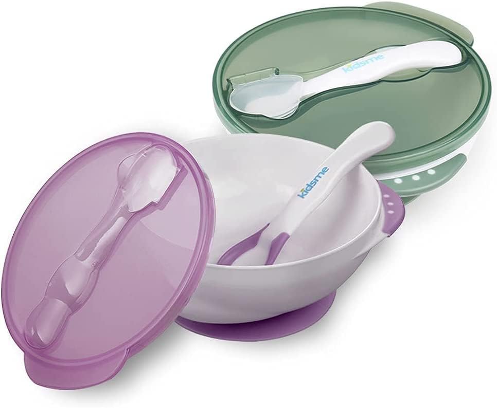 Kidsme - Deep Plate With Suction Cup And Temperature Spoon Plum