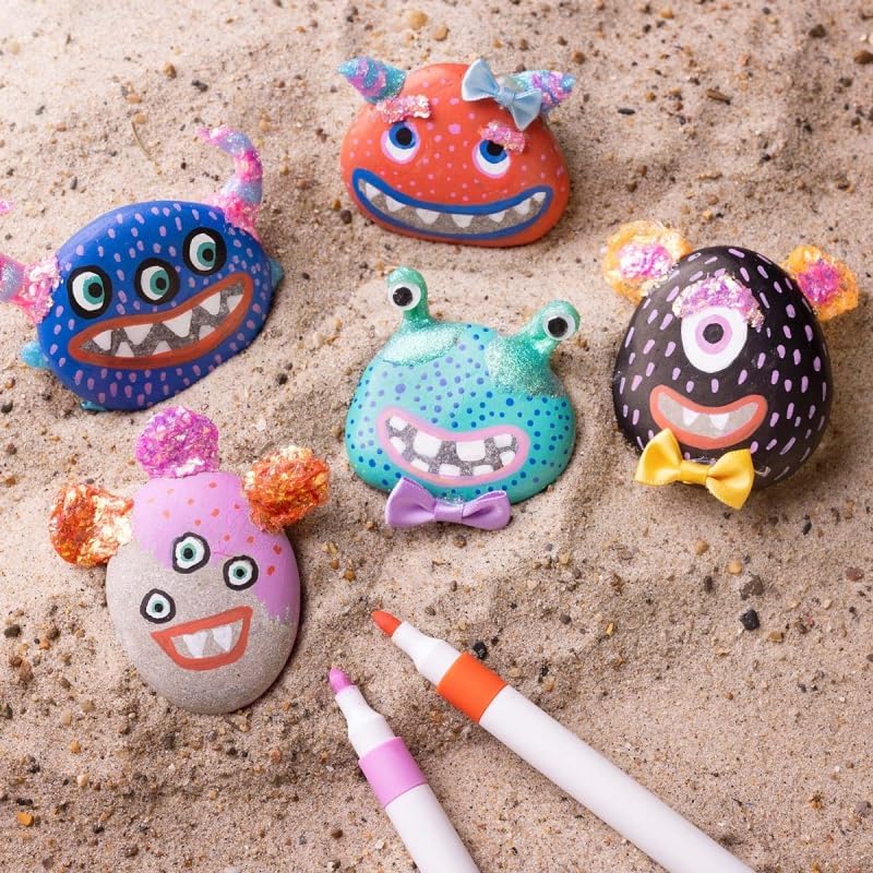 Craft Kit Stone Decoration, Assorted Colours, Monster, 1 Pack