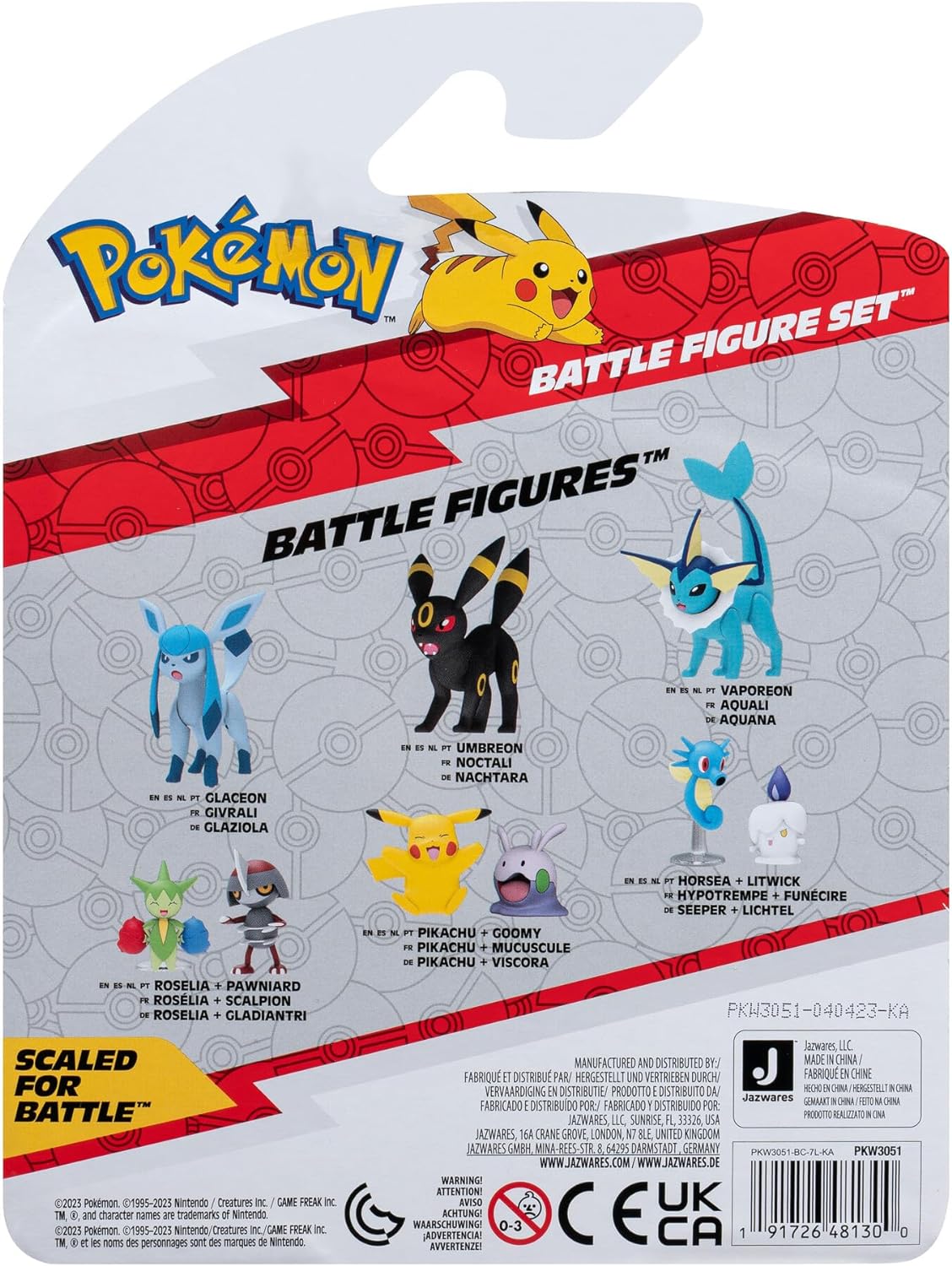 Pokémon PKW3051 3 Pack-Features 2, Pancham and 3-Inch Wartortle Battle Figures, Togepi, Pam-pam, Schillok Togepi, Hisuian Growlithe, Wartortle