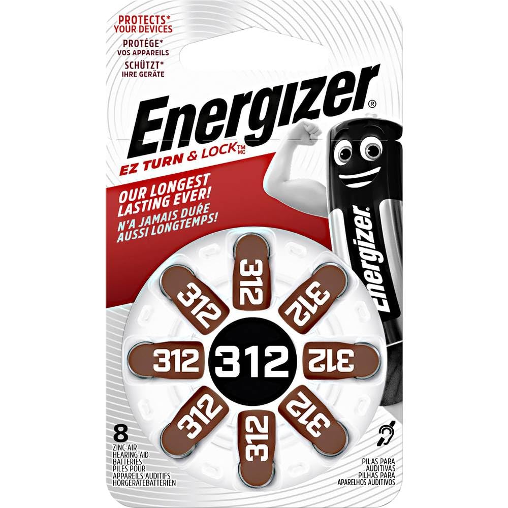 Energzier Batterie 312 per Apparecchi Acustici, Zinc Air, Confezione da 8, Argento