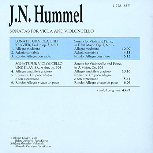 Hummel: Sonatas for Viola and Violincello