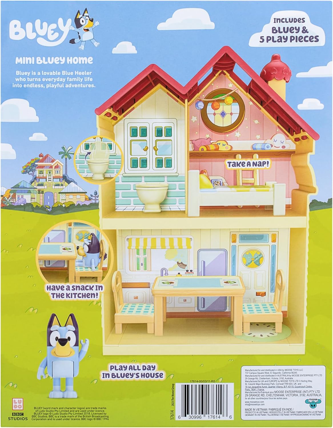 Bluey Mini Home Playset Compact House Playset With Carry Handle Three Different Rooms Kitchen & Mini Playsets Ice Cream Shop Playset Includes Articulated Bingo Figure And Accessories