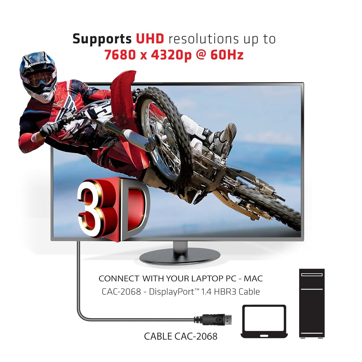 Club3D VESA Certified CAC-2068 DisplayPort to DisplayPort 1.4/Hbr3 Cable DP 1.4 8K 60Hz 2M/6.56ft, Black