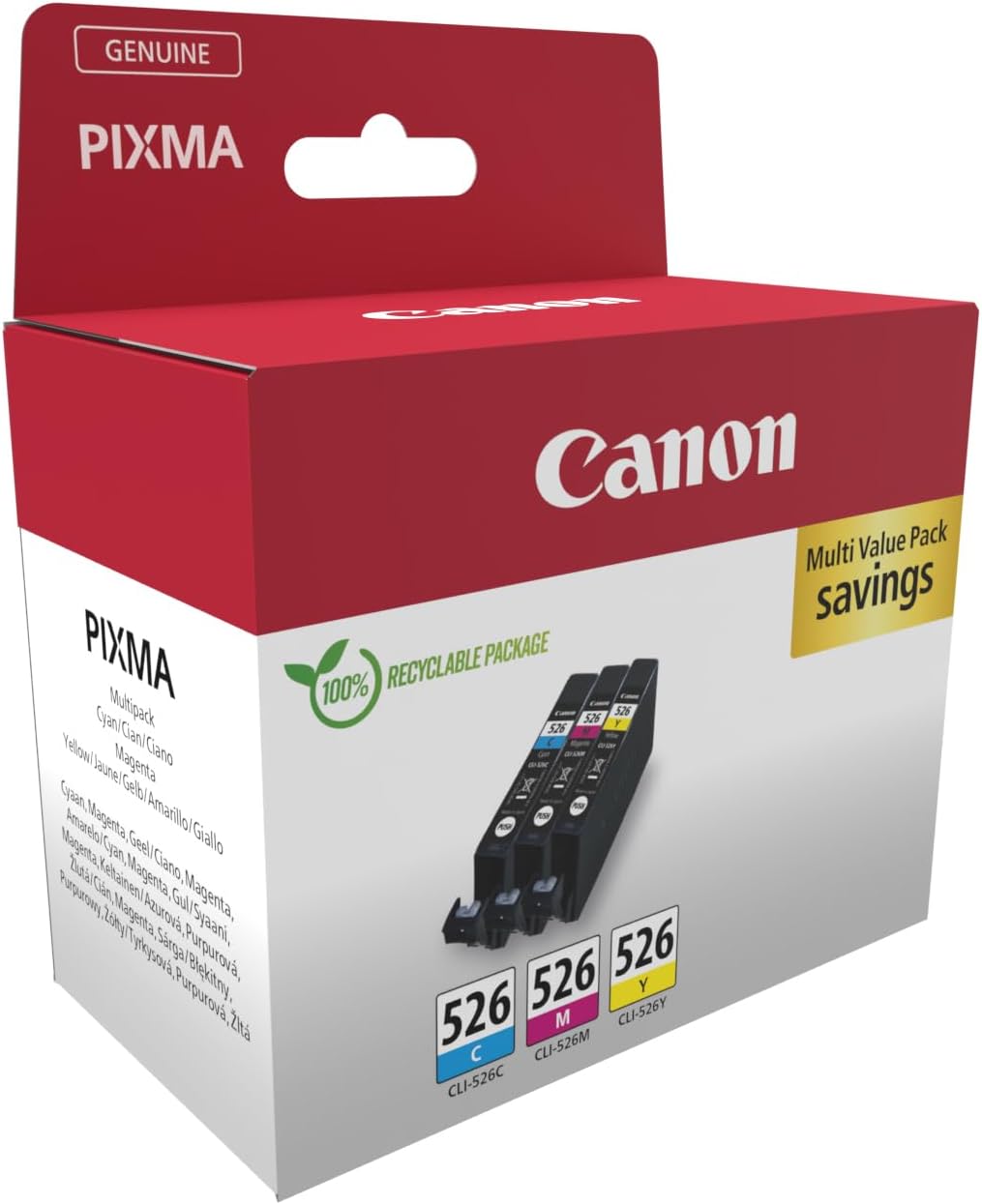 Canon CLI-526 C M Y Vorteilspack 3 Tintenpatronen (Cyan, Magenta, Gelb) Original
